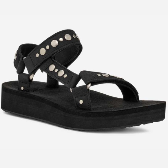 Barely worn Teva Black Sandals with Studded Straps - Picture 2 of 6